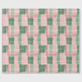 Papier Cadeau Motif Plaid Rose Et Vert Avec Une Bande Blanche (Plat)
