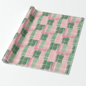 Papier Cadeau Motif Plaid Rose Et Vert Avec Une Bande Blanche (Déroulé)