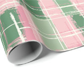 Papier Cadeau Motif Plaid Rose Et Vert Avec Une Bande Blanche (Coin rond)
