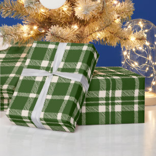 Papier Cadeau Motif plaid rustique vert et blanc cassé