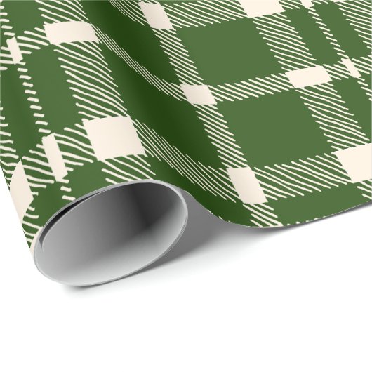 Papier Cadeau Motif plaid rustique vert et blanc cassé (Coin rond)