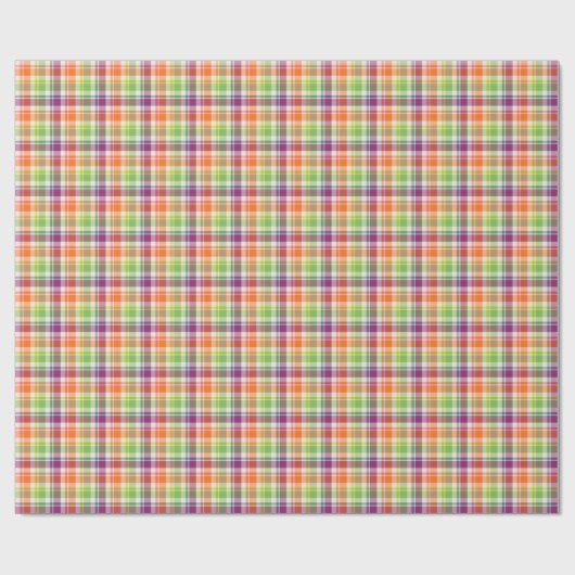 Papier Cadeau Motif Plaid violet, orange et citron vert (Plat)