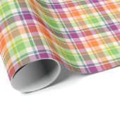 Papier Cadeau Motif Plaid violet, orange et citron vert (Coin rond)