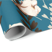 Papier Cadeau Motif Plante en coton bleu (Coin rond)