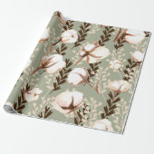 Papier Cadeau Motif Plante en coton vert (Déroulé)