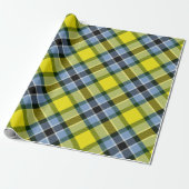 Papier Cadeau Motif plat moderne bleu et jaune Tartan (Déroulé)