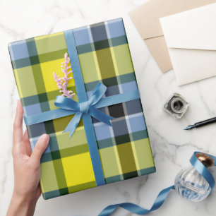 Papier Cadeau Motif plat moderne bleu et jaune Tartan
