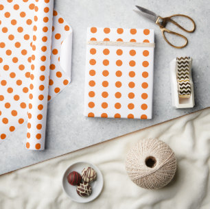 Papier Cadeau Motif pois orange et blanc