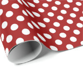 Papier Cadeau Motif pois tendance rouge foncé et blanc (Coin rond)