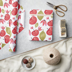 Papier Cadeau Motif pomme aquarelle peinte à la main