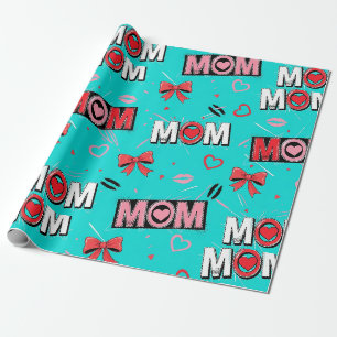 Papier Cadeau Motif pop turquoise vif cœurs arcs MAMAN