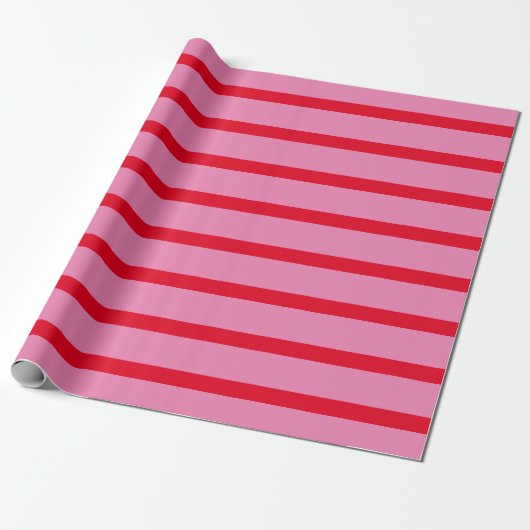 Papier Cadeau Motif Preppy rose et rouge vif rayures (Déroulé)