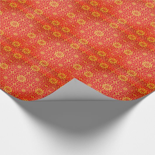 Papier Cadeau Motif propice chinois d'or rouge de fête (Coin)