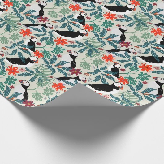 Papier Cadeau Motif Puffin Beige Chaud (Coin)