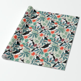 Papier Cadeau Motif Puffin Beige Chaud