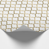 Papier Cadeau Motif Quatrefoil aux tons blanc et or (Coin)