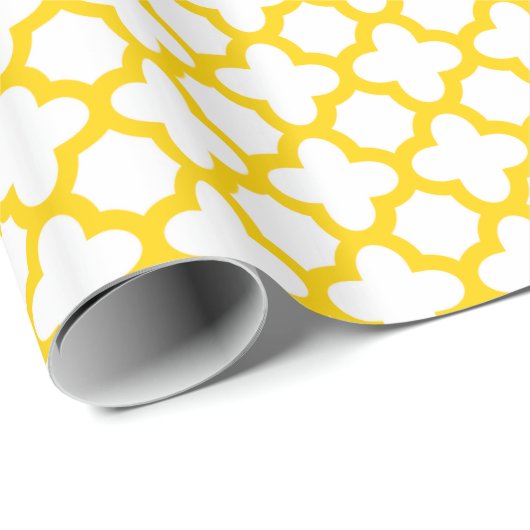 Papier Cadeau Motif Quatrefoil jaune (Coin rond)