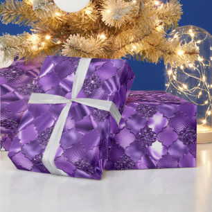 Papier Cadeau Motif Quatrefoil Marocain violet foncé