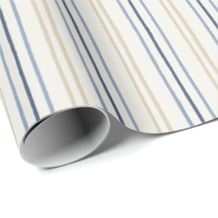 Papier Cadeau Motif rayé bleu côtier et sable peint artistiqueme