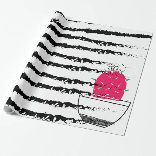 Papier Cadeau Motif rayé Cactus rose (Déroulé)