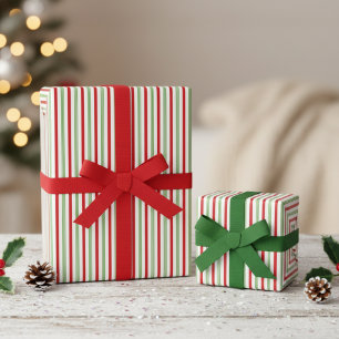 Papier Cadeau Motif rayé de canne à bonbons rouge et vert