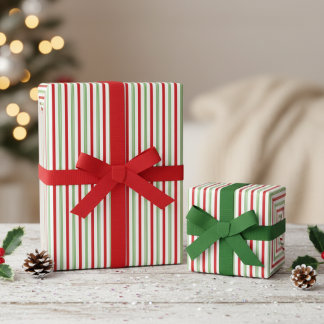 Papier Cadeau Motif rayé de canne à bonbons rouge et vert