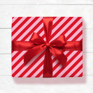 Papier Cadeau Motif rayé diagonal rouge rose large rayure