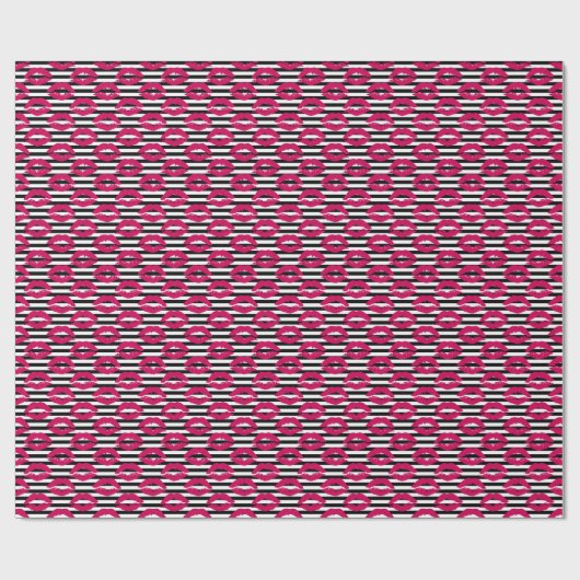 Papier Cadeau Motif rayé du baiser B&W de rouge à lèvres (Plat)