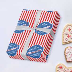 Papier Cadeau Motif rayé élégant rouge, blanc et bleu pour popco