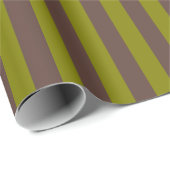 Papier Cadeau Motif rayé en chocolat brun et vert olive (Coin rond)