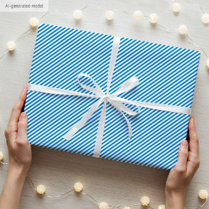 Papier Cadeau Motif rayé étroit élégant simple bleu blanc