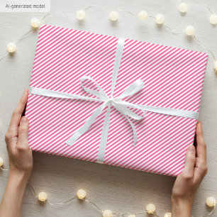 Papier Cadeau Motif rayé étroit élégant simple rose blanc