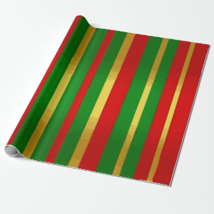 Papier Cadeau Motif rayé rouge, vert et or festif