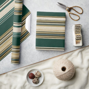 Papier Cadeau Motif rayé vert et crème classique