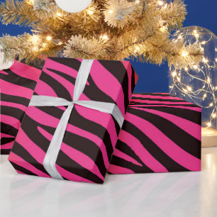 Papier Cadeau Motif rayé zèbre orange et rose vibrant