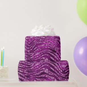 Papier Cadeau Motif Rayures de Tigre Pailleté Glam Ombre Violet