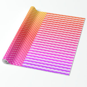 Papier Cadeau Motif rayures étoiles et bandes blanc rose orange