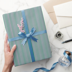 Papier Cadeau Motif rayures rose vert Prépa Moderne Rétro