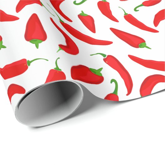 Papier Cadeau Motif Red Chili Pepper en blanc (Coin rond)