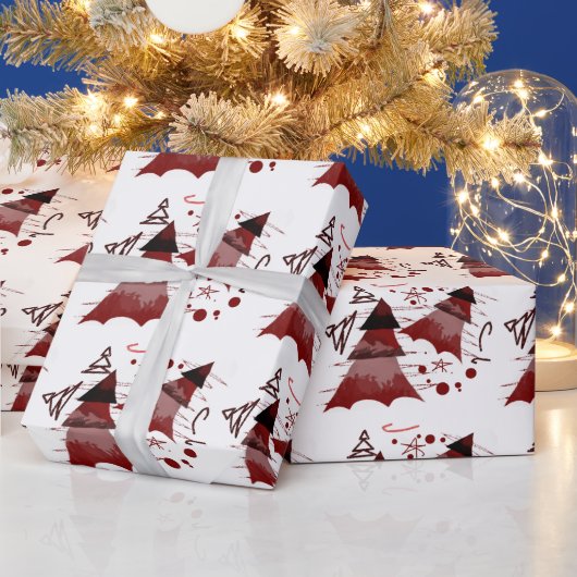Papier Cadeau Motif Red Christmas Trees (Vacances)