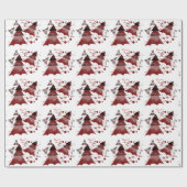Papier Cadeau Motif Red Christmas Trees (Plat)