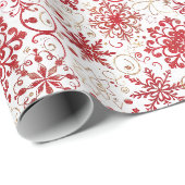 Papier Cadeau Motif Red & Gold Snowflake (Coin rond)