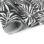 Papier Cadeau Motif Répétant à feuilles tropicales noires et bla (Coin rond)