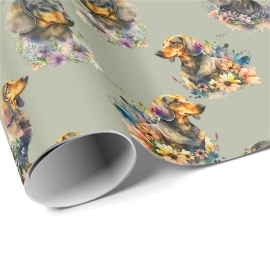 Papier Cadeau Motif répétitif avec mignon Dachshunds Chien de co (Coin rond)