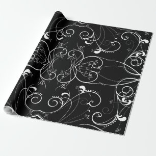 Papier Cadeau Motif Répétitif Floral Délicat en Blanc sur Fond N