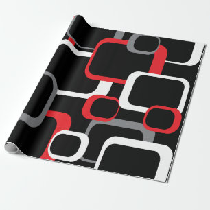 Papier Cadeau Motif rétro Carré rouge noir blanc gris
