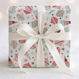 Papier Cadeau Motif rétro Chic de Noël Arbres et ornements
