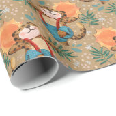 Papier Cadeau Motif rétro Cute Leopard Sunshine (Coin rond)