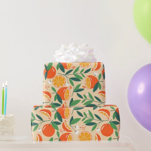 Papier Cadeau Motif rétro de fruits d'agrumes orange (Cadeaux de fête)