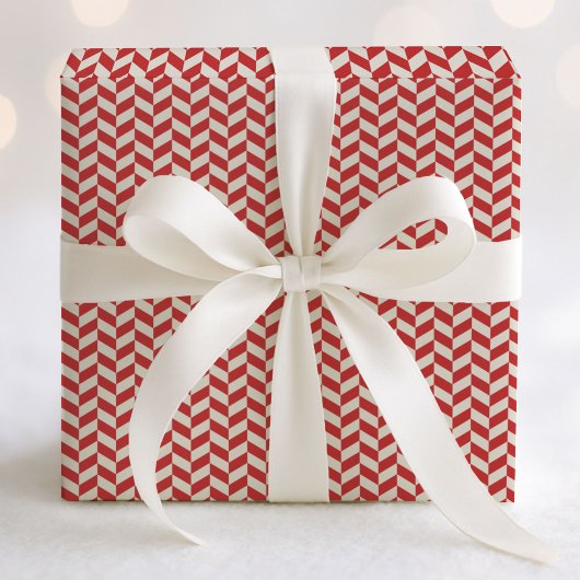 Papier Cadeau Motif Retro Herringbone Chevrons en rouge